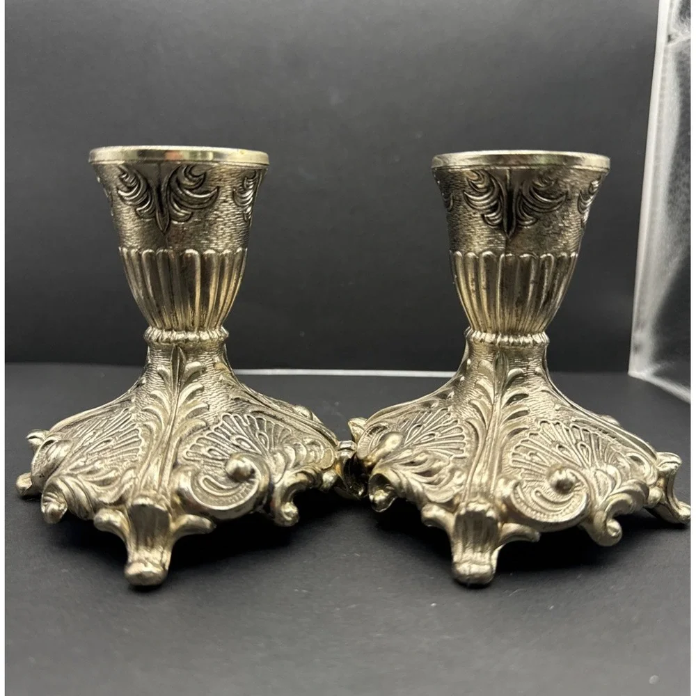 2 Vintage Victorian Style Candle Holder Nice scrollwork 3.25
